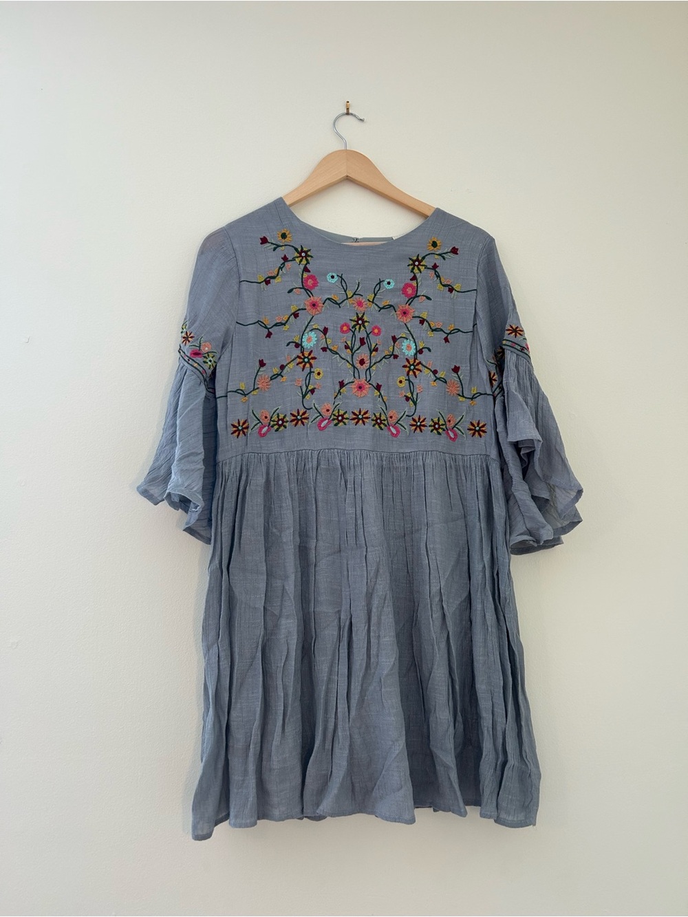 Umgee Light Blue Embroidered Mini Dress